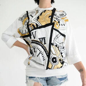 Vintage  Bonnie Boerer & Company Cream Clock Face 3/4 Sleeve Shirt S